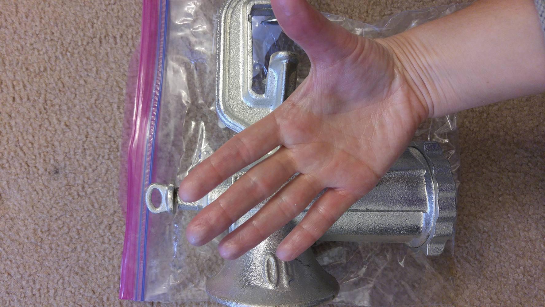 Weston #10 Manual Tinned Meat Grinder and Sausage Stuffer, 4.5mm & 10mm plates, + 3 sausage funnels, Silver customer photo 2
