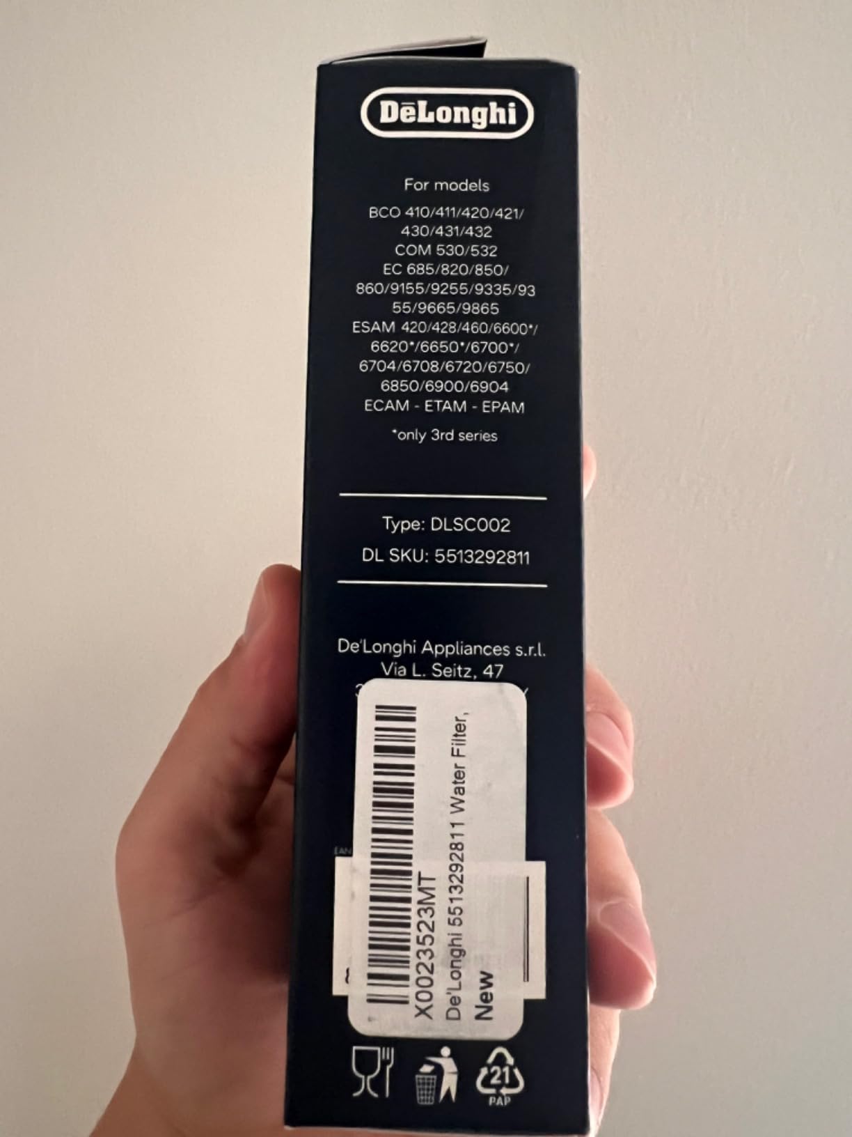 De'Longhi Replacement Water Filter for Select Espresso Machines, DLSC002 customer photo 2