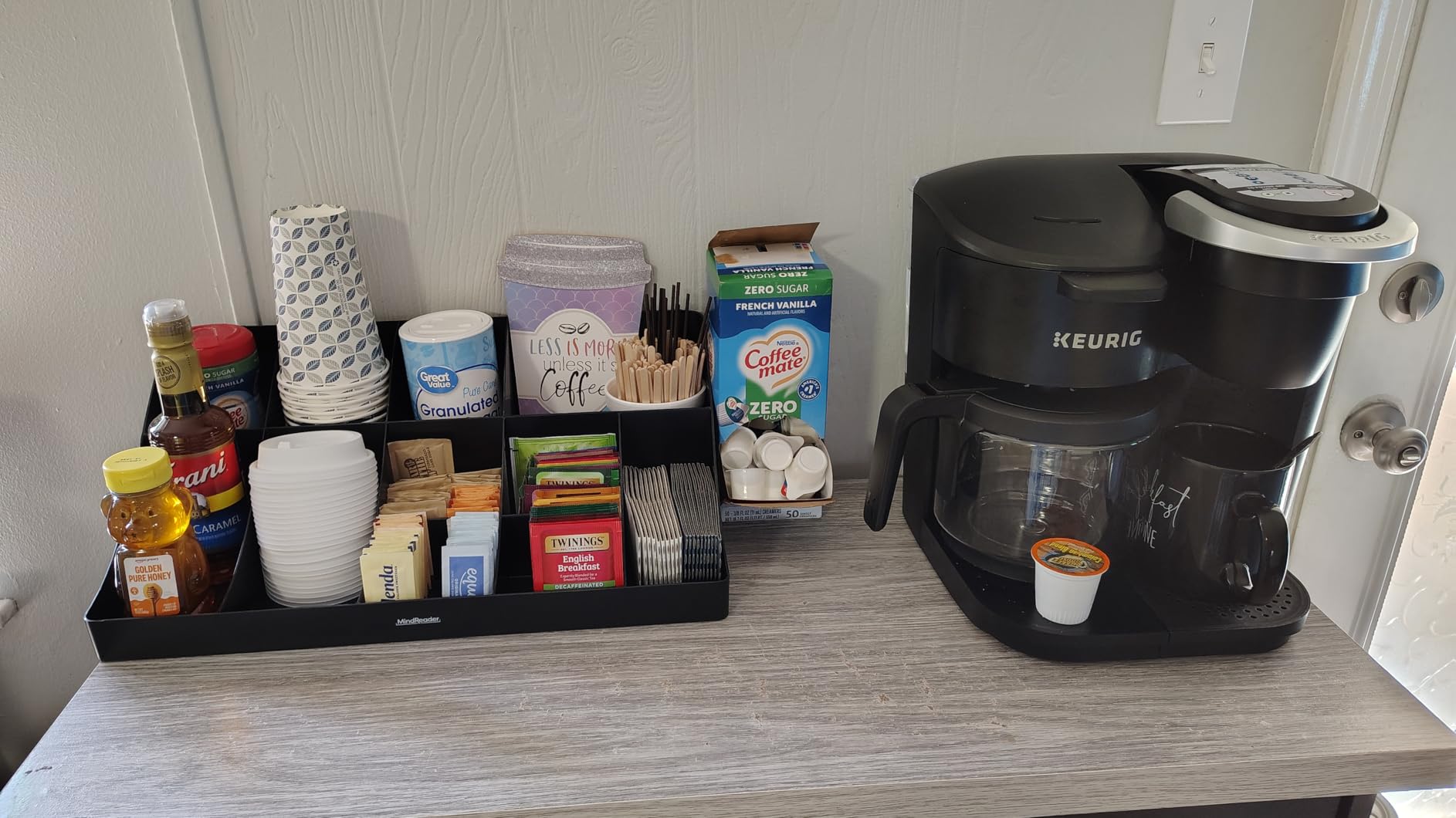 Mind Reader Cup and Condiment Station, Countertop Organizer, Coffee Bar, Kitchen, Stirrers, 17.875