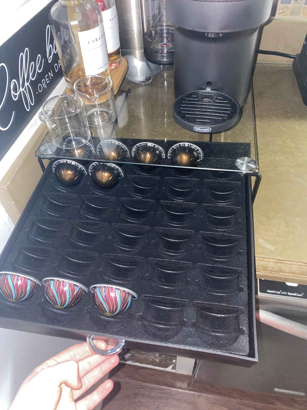 DecoBrothers Crystal Tempered Glass Vertuo Pod Holder Drawer, 24 Large or 48 Small Nespresso Capsule Organizer customer photo 1