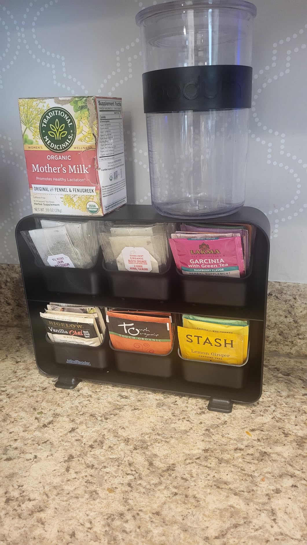 Mind Reader Tea Bag Organizer, Tea Station Organizer, Countertop Storage, Kitchen, Plastic, 10.25