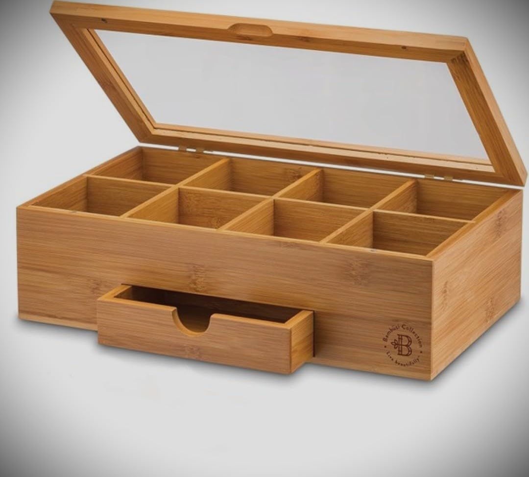 Bambüsi Tea Box Organizer with Drawer - 8 Compartment Bamboo Wooden Tea Storage Chest with Acrylic Window & Magnetic Lid - Tea Accessories & Gift Set for Women, Birthdays, House Warming Gifts New Home customer photo 1