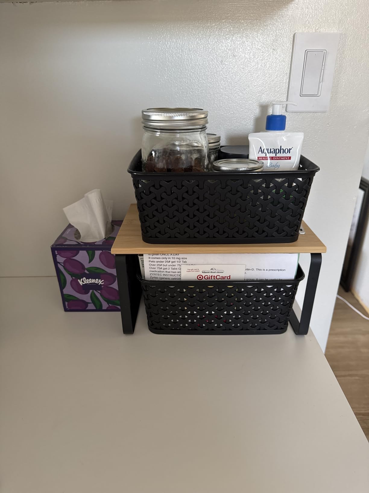 SONGMICS Cabinet Organizer Shelf, Set of 2 Kitchen Counter Shelves, Kitchen Storage, Spice Rack, Stackable, Expandable, Metal and Engineered Wood, 11.7 Inches, Ink Black and Natural Beige UKCS02NB customer photo 2