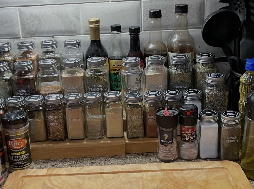AOZITA 14 Pcs Glass Spice Jars with Spice Labels - 4oz Empty Square Spice Bottles - Shaker Lids and Airtight Metal Caps - Chalk Marker and Silicone Collapsible Funnel Included customer photo 2
