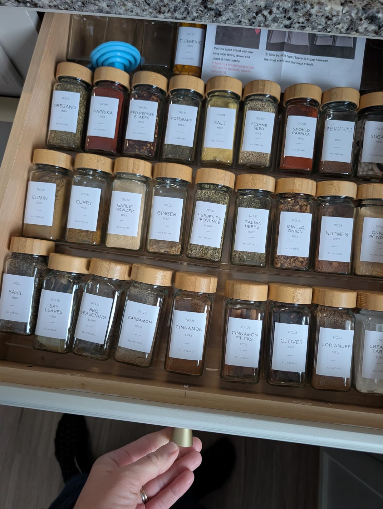 NETANY 24 Pcs Glass Spice Jars with Bamboo Lids, 4 oz Glass Jars with Minimalist Farmhouse Spice Labels Stickers, Collapsible Funnel, Seasoning Storage Bottles for Spice Rack, Cabinet, Drawer customer photo 1