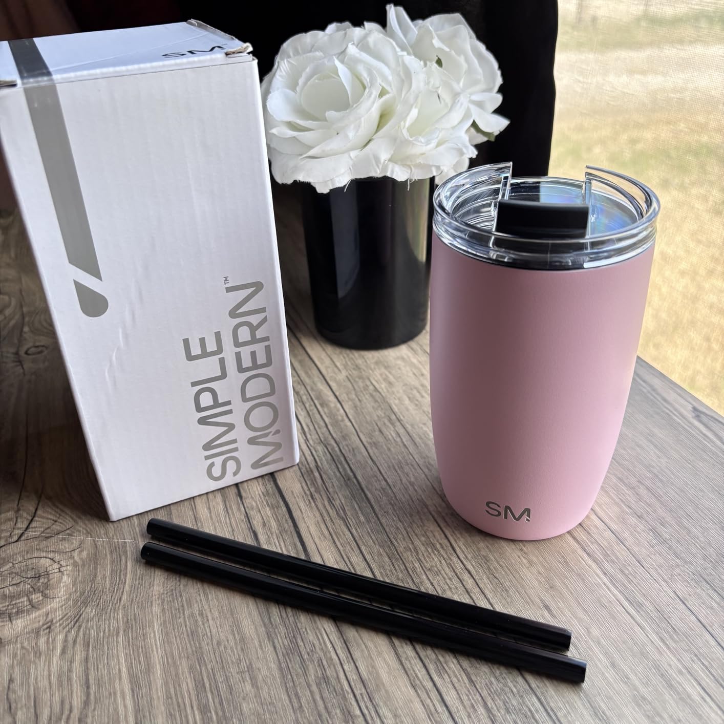 Simple Modern Travel Coffee Mug Tumbler with Flip Lid | Reusable Insulated Stainless Steel Cold Brew Iced Coffee Cup Thermos | Voyager Collection | 16oz | Sea Glass Sage customer photo 1