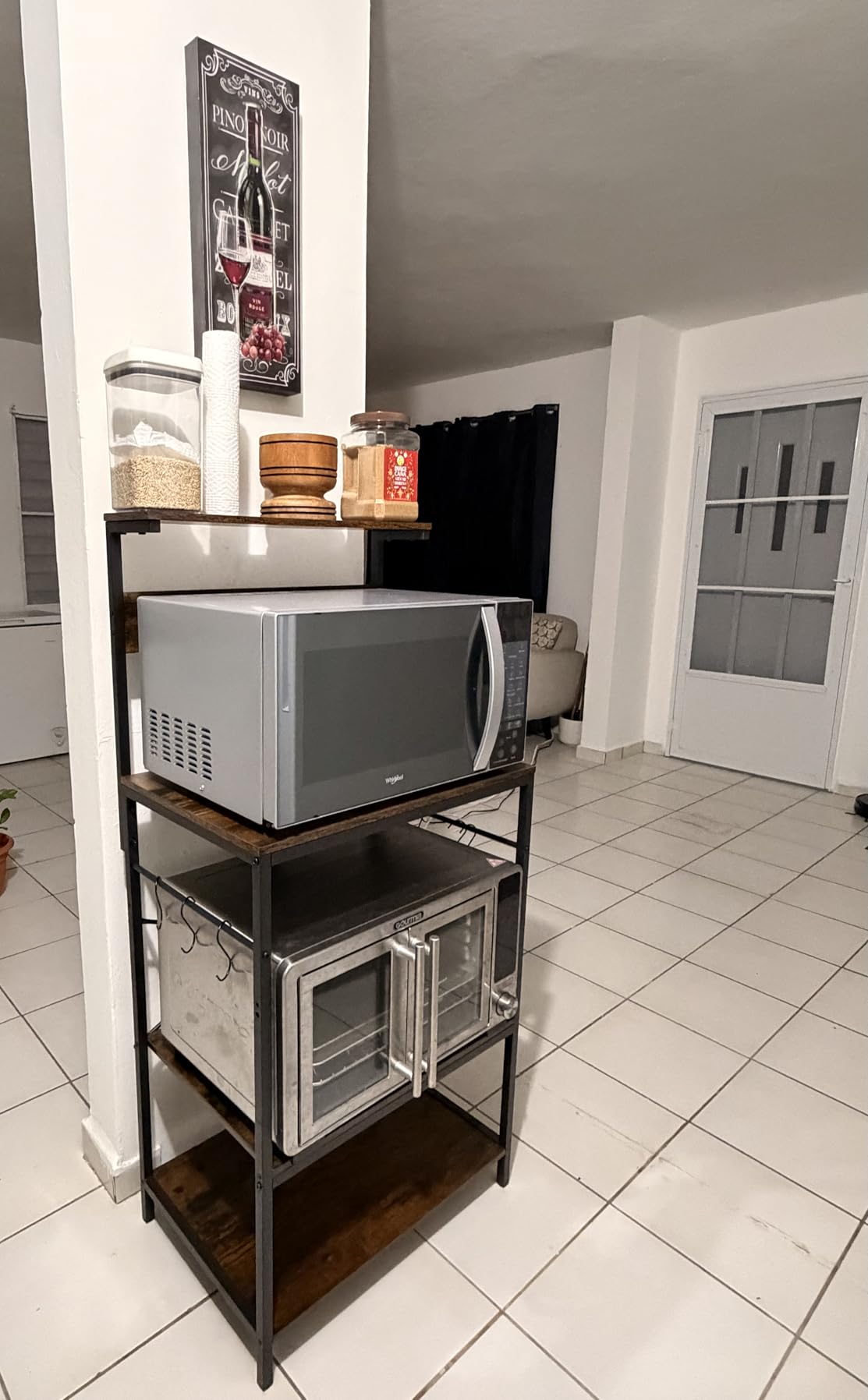 SUPERJARE Kitchen Bakers Rack with Power Outlet, Coffee Bar Table 4 Tiers, Kitchen Microwave Stand with 6 S-shaped Hooks, Storage Shelf Rack for Spices, Pots and Pans - Rustic Brown customer photo 2