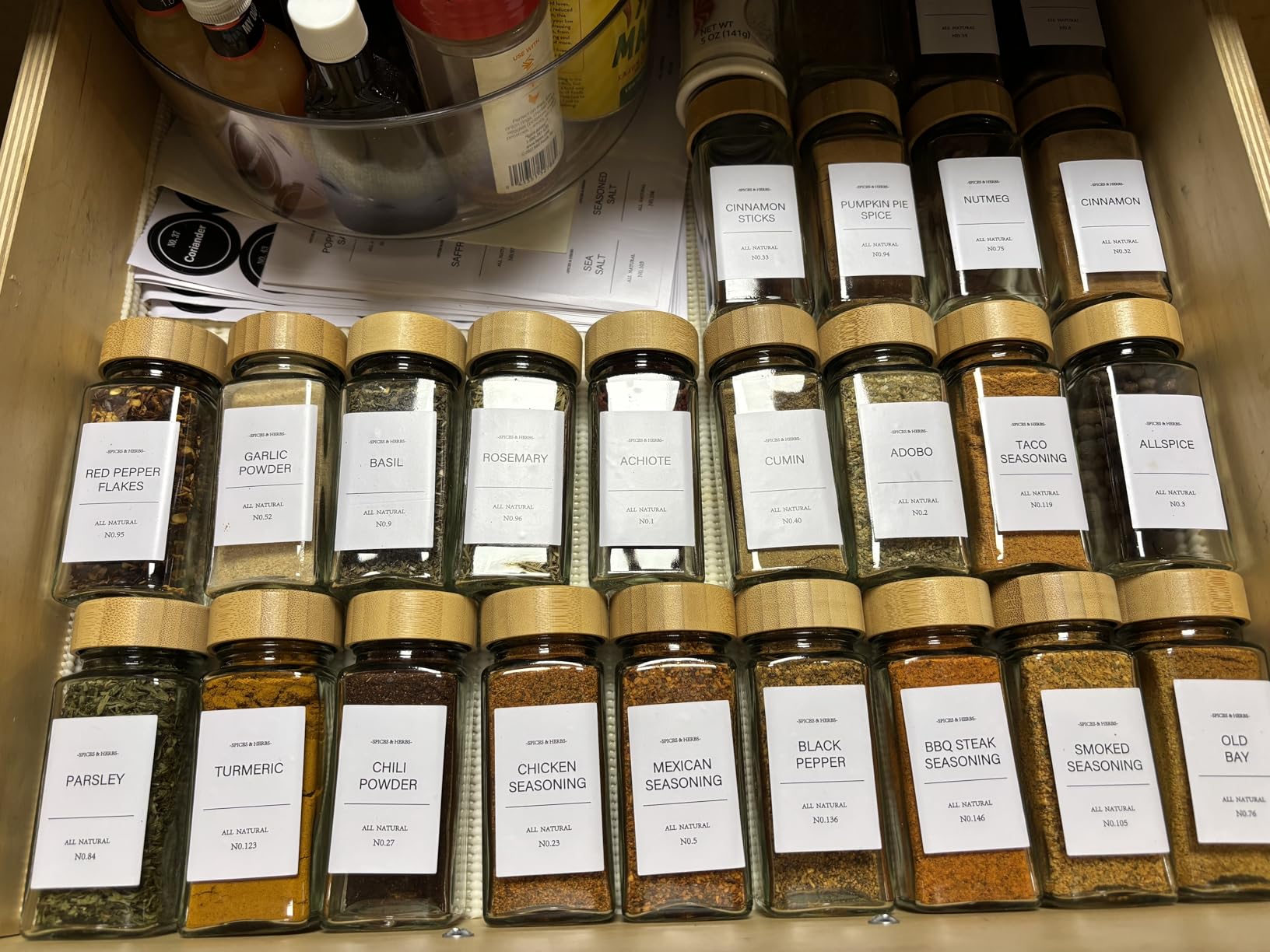 DIMBRAH Spice Jars with Label 24Pcs, Seasoning Containers, Glass Spice Jars with Bamboo Lids, Kitchen Essentials, Spices Container Set, Kitchen Set, Seasoning Organizer, Spice Rack Organizer for Cabinet customer photo 2