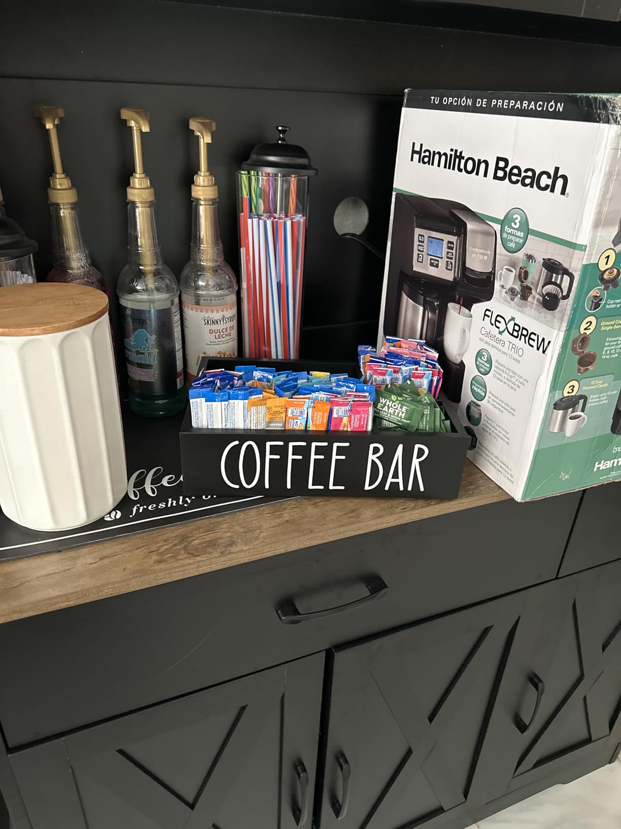 ALELION Coffee Station Organizer - Wood Countertop Accessories Organizer with Removable Dividers for Pods Condiment Syrup Tea Cups Stirrers - for Farmhouse Coffee Bar Decor customer photo 2