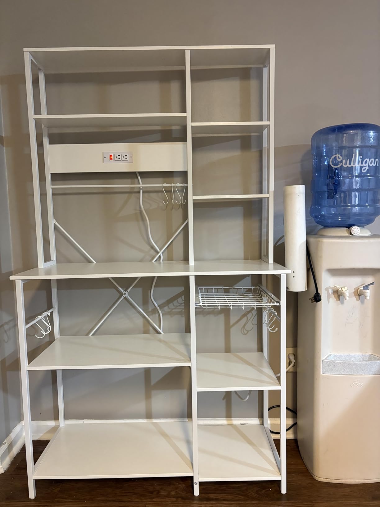 SUPERJARE Large Bakers Rack with Power Outlets, 39.6 Inches Microwave Stand | Coffee Bar with 6-Tier Storage, 12 S-Shaped Hooks, Kitchen Shelf with Wire Basket, Rustic Brown customer photo 1