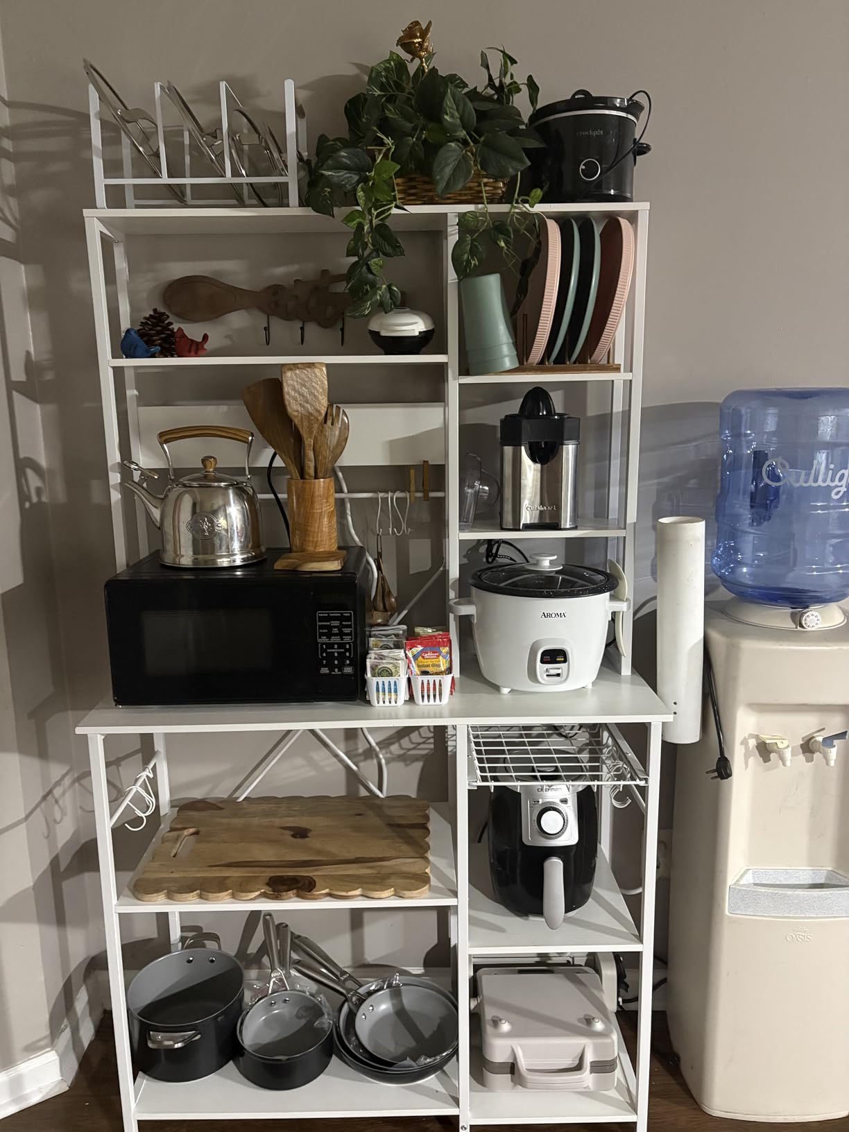 SUPERJARE Large Bakers Rack with Power Outlets, 39.6 Inches Microwave Stand | Coffee Bar with 6-Tier Storage, 12 S-Shaped Hooks, Kitchen Shelf with Wire Basket, Rustic Brown customer photo 2