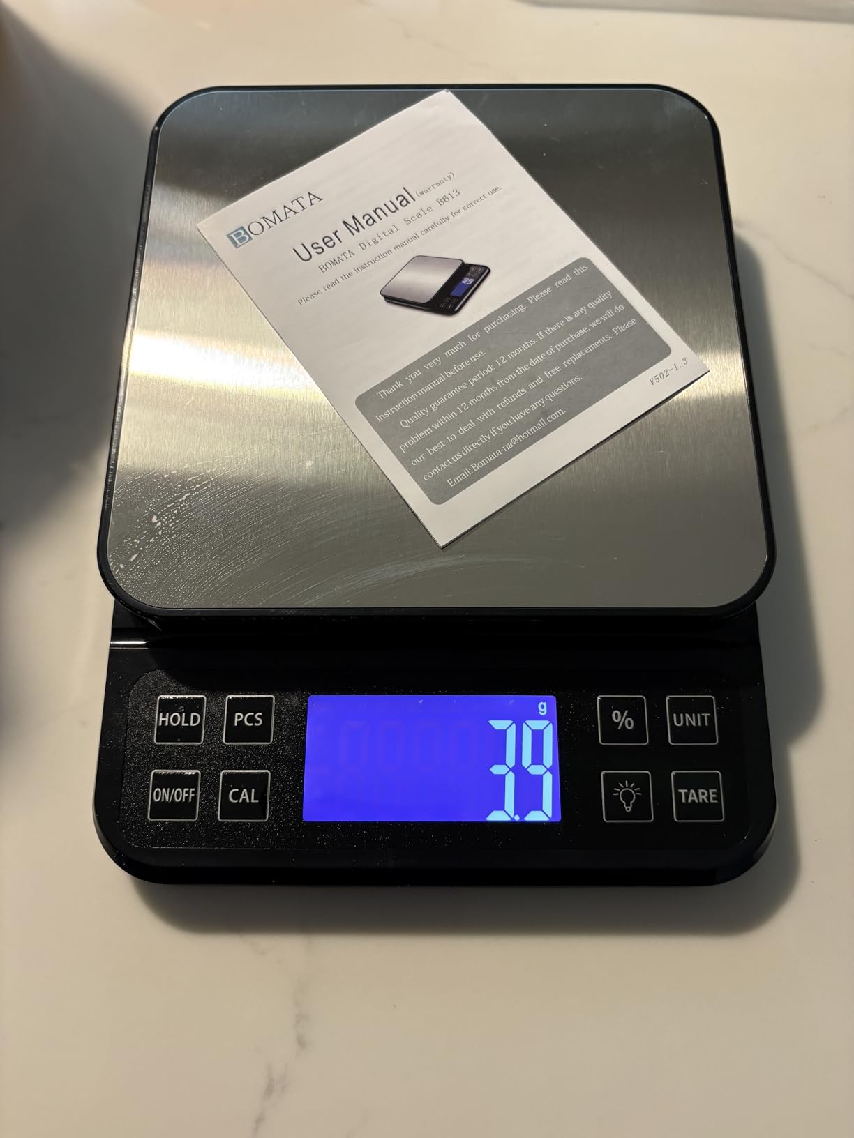 BOMATA Large Kitchen Scale 0.1g/0.001oz High Precision, 11lb Bakery Scale | % Percentage Function, USB Rechargeable, Full-View Angle LCD with Backlight, Stainless Steel Pan customer photo 2