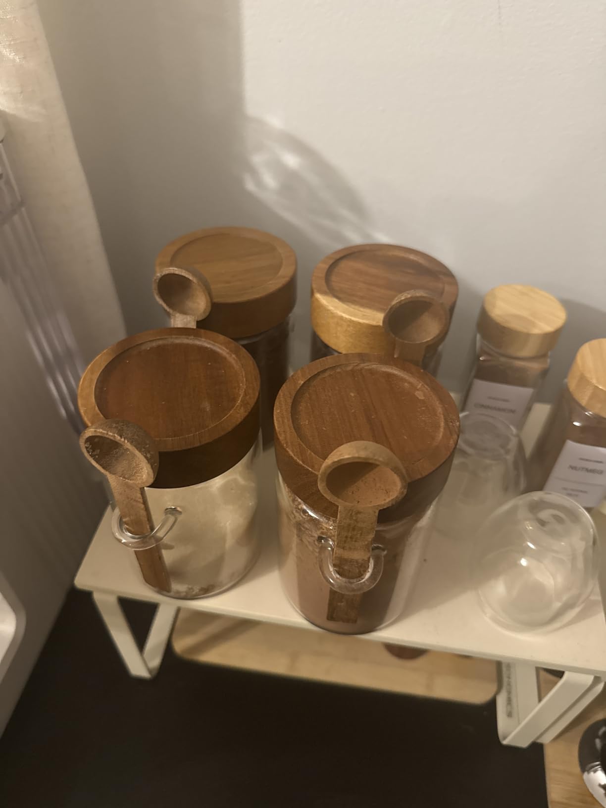 SAIOOL Loose Leaf Tea Storage Canister Set, 4 Pieces 16 OZ Glass Tea Containers with Wooden Lids and Spoons for Loose Tea, Coffee, Sugar, Oatmeal, Herbs (Tea Canisters) customer photo 1