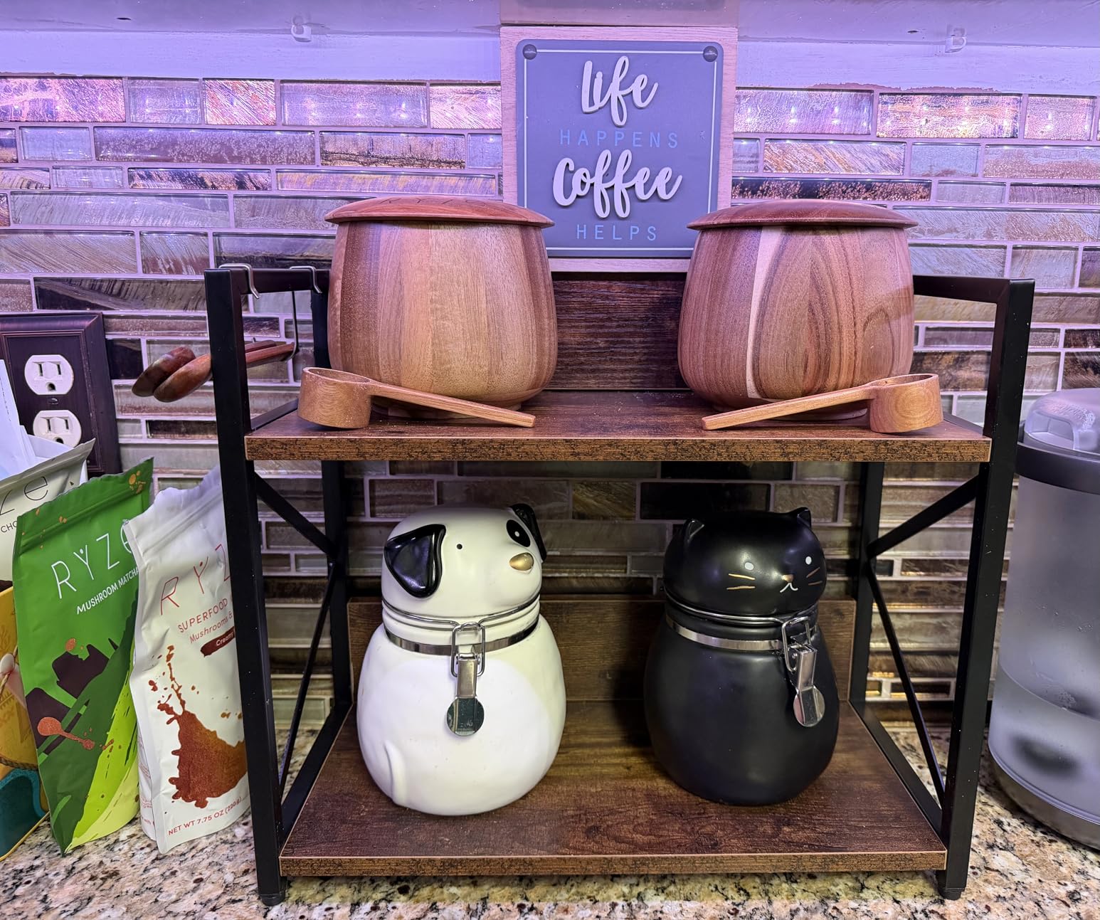 2 Tier Kitchen Counter Shelf Organizer, Coffee Bar Station Organizer for Countertop, Space Saving Spice Rack, Desk Shelf Riser, Coffee Bar Accessories(Rustic Brown, Medium) customer photo 2