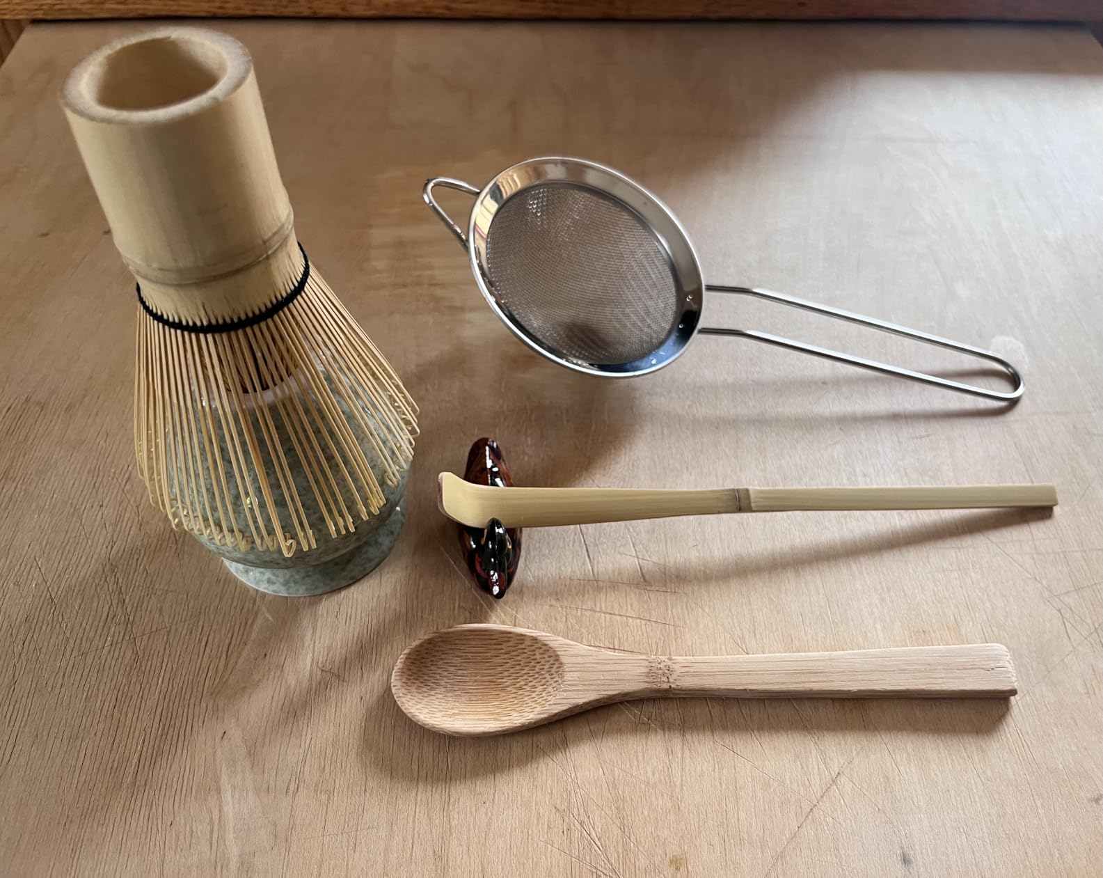 Matcha Whisk Set, Matcha Making Kit Whisk (Chasen Holder), Ceramic Whisk Holder (Mottled Green), Bamboo Scoop, Powder Starter Sifter, Spoon Japanese Tea Tools For Ceremony Gift customer photo 1