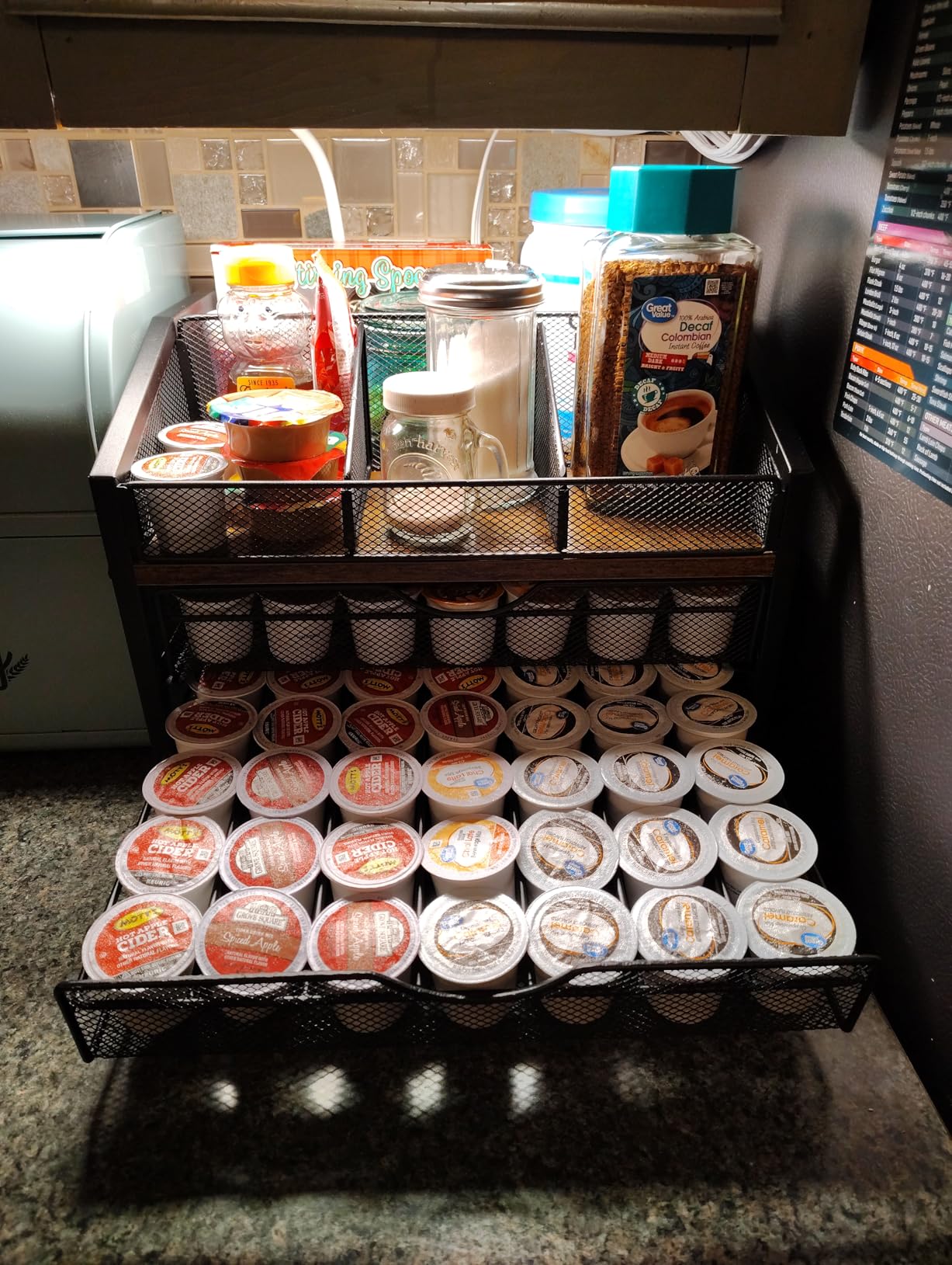 Coffee Bar Organizer - Coffee Station for Countertop, Metal and Wood K Cup holder Storage Basket for Coffee Pods, Syrup, Cups, Stirrer, Coffee Condiment, Tea Organizer, Black and Brown customer photo 1