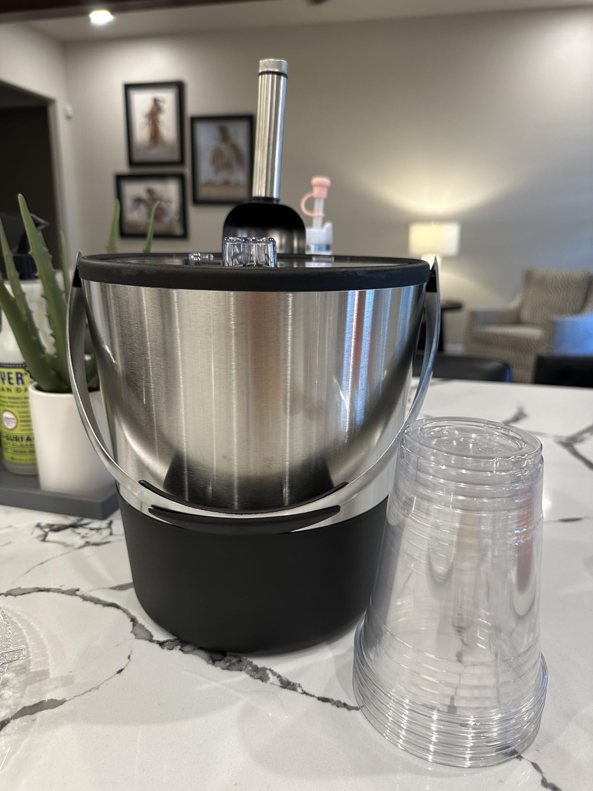 Oggi Insulated Ice Bucket, 4 Quart / 3.8 L, Stainless Steel, Black. customer photo 1