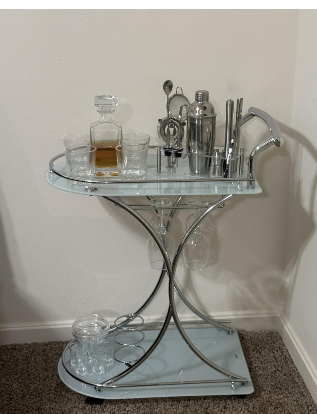 Coaster Home Furnishings Elfman 2-Tier Glass Shelf Metal Bar Cart Black and Chrome 910001 customer photo 1