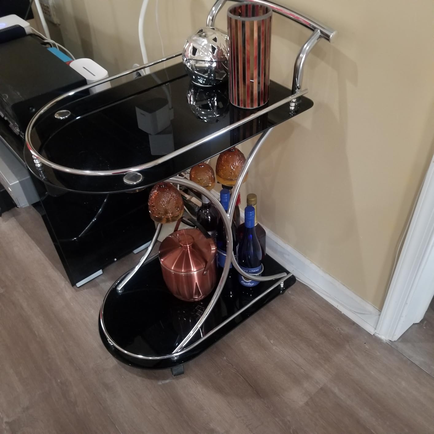 Coaster Home Furnishings Elfman 2-Tier Glass Shelf Metal Bar Cart Black and Chrome 910001 customer photo 2