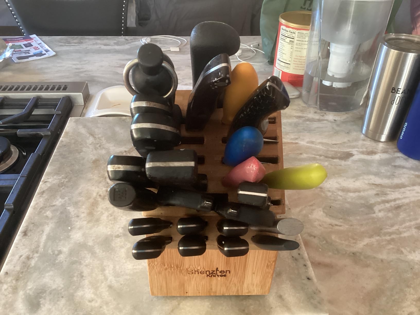 Shenzhen Knives 20 Slot Knife Block without Knives - Solid Wood Core Bamboo Veneer - Large 8x5.25x11 Inch Countertop Knife Holder Organizer and Kitchen Storage customer photo 2