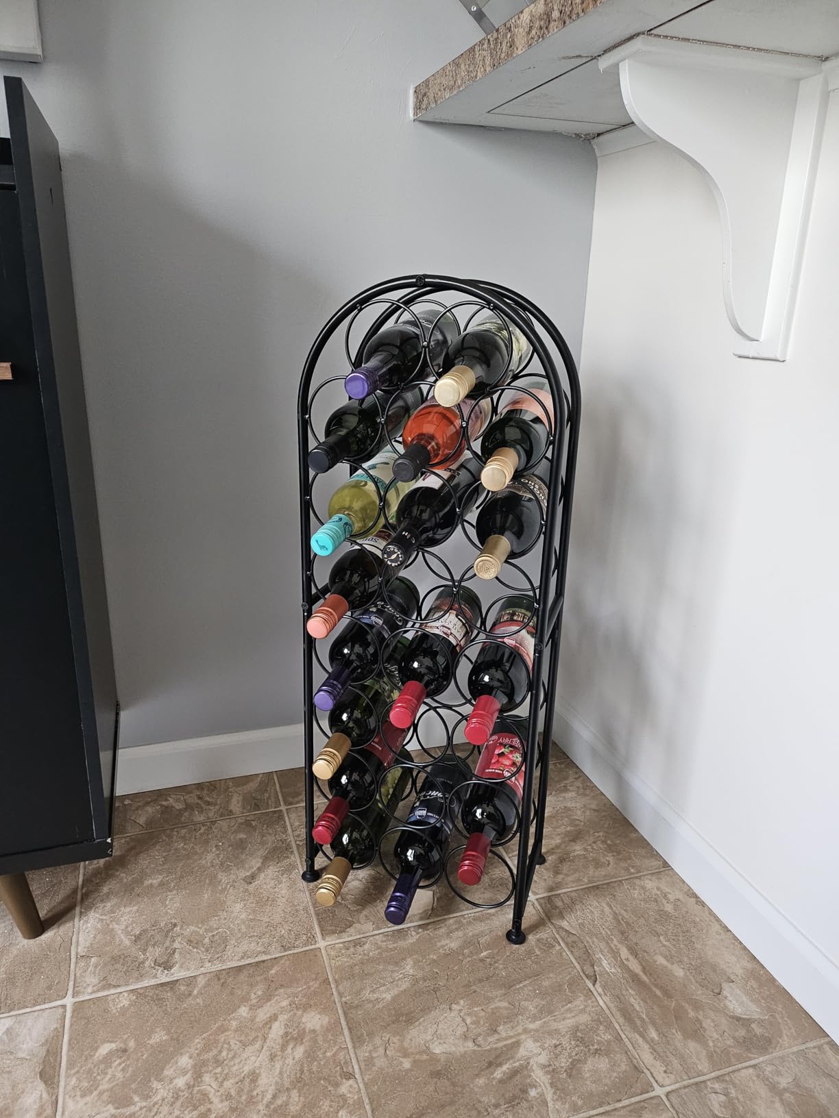PAG 7 Bottles Freestanding Countertop Wine Rack, Metal Small Table Top Wine Rack, Drink Organizer Bottle Holder, Black customer photo 1