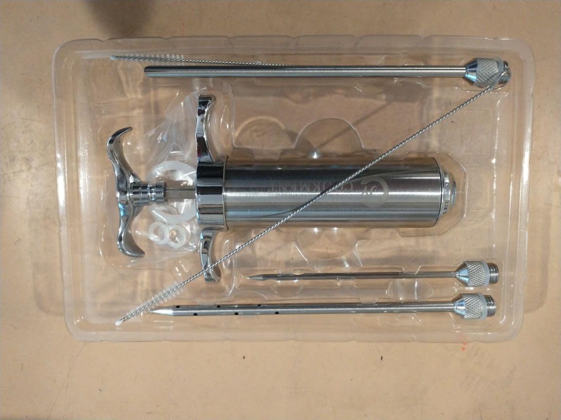 JY COOKMENT Meat Injector Syringe 2-oz Marinade Flavor Barrel 304 Stainless Steel with 3 Professional Needles, 2 Cleaning Brushes and 4 Silicone O-Rings customer photo 1
