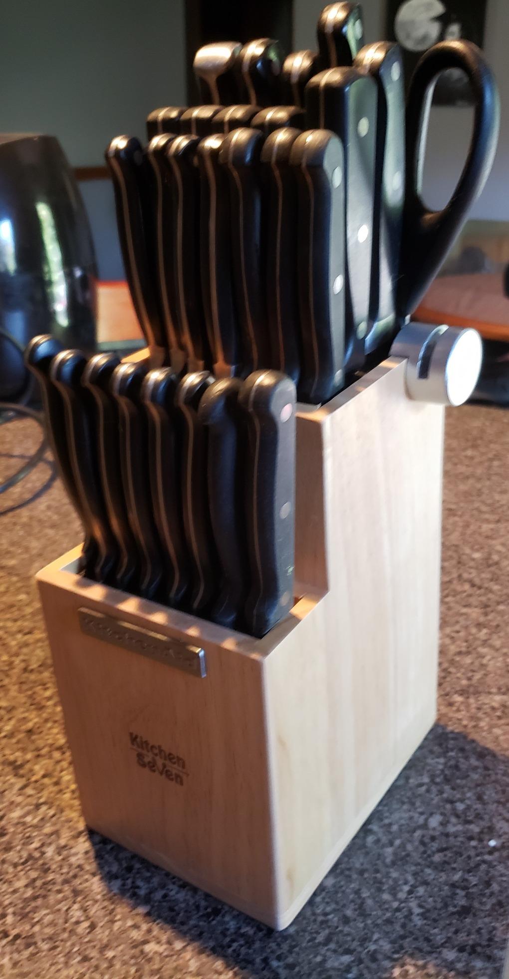 Bamboo Universal Knife Block - Knife Holder with 2 Built-In Knife Sharpeners - 2-Tiered Modern Knife Storage Up to 16 Large and Small Knives Easy Clean Wooden Knife Organizer by Kitchen Seven customer photo 1