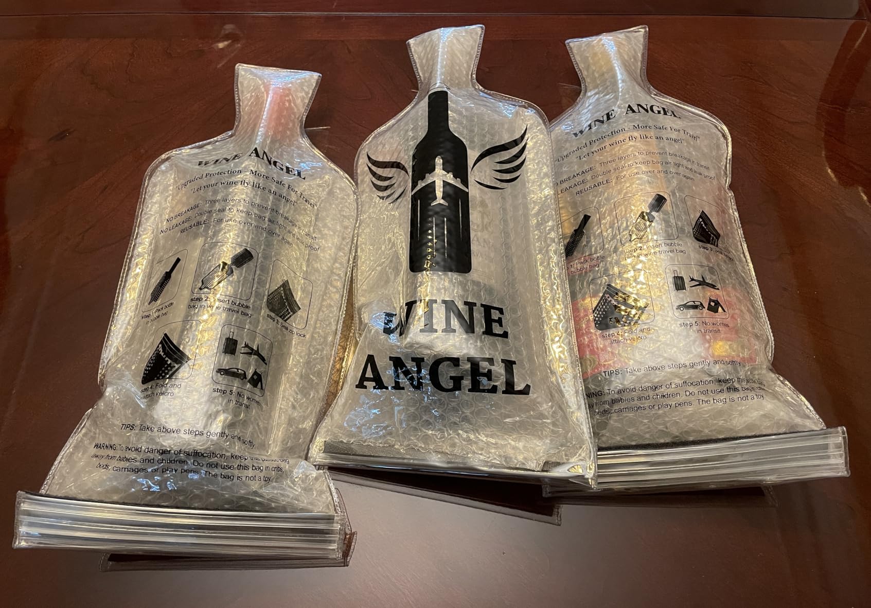 [UPGRADED PROTECTION] 4 Set (8 pcs) Reusable Wine Bags for Travel, Wine Travel Protector, Bottle Travel Sleeve Case For Airplane, Car, Cruise, TRIPLE Protection Luggage Leak-Proof Safety Impact Resist customer photo 1