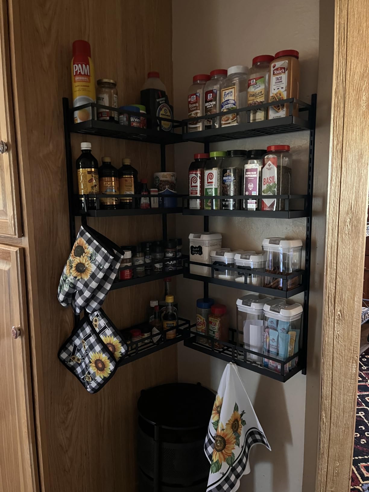X-cosrack Wall Mount Spice Rack Organizer 5 Tier Height-Adjustable Hanging Spice Shelf Storage for Kitchen Pantry Cabinet, Dual-Use Seasoning Holder Rack with Hooks, Black-Patented customer photo 2