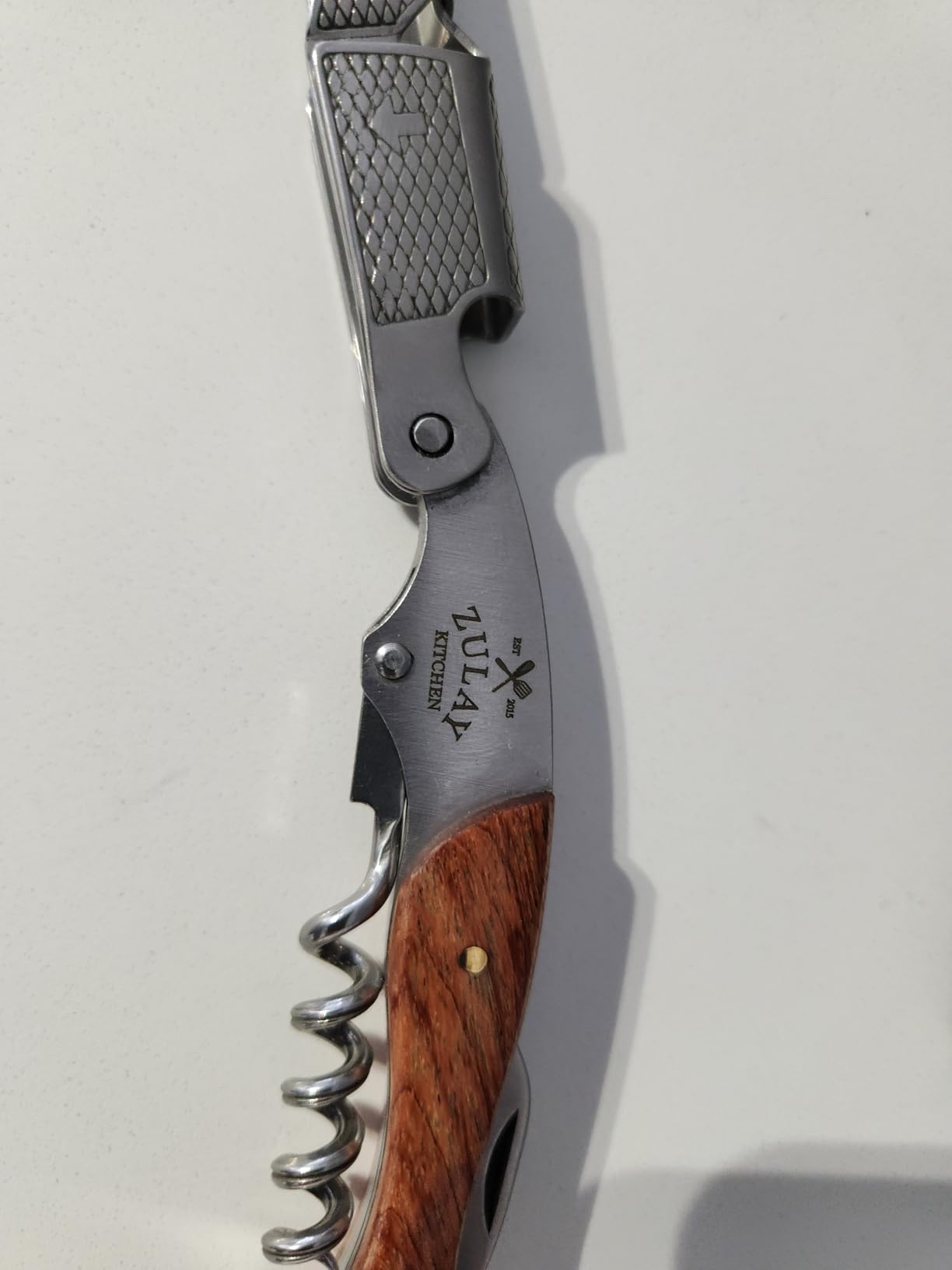 Zulay Kitchen Corkscrew Wine Opener - Premium 420 Stainless Steel & Rosewood Wine Bottle Opener - Double Hinged Opener with Foil Cutter & Cap Remover - Rosewood customer photo 2
