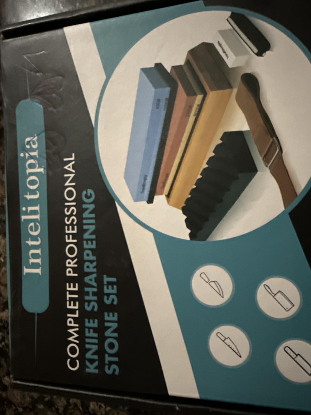 Intelitopia Complete Knife Sharpening Stone Set - Dual Grit Whetstone 400/1000 3000/8000 Knife Sharpener with Leather Strop, Flattening Stone, Bamboo Base, 3 Non-slip Rubber Bases & Angle Guide customer photo 1
