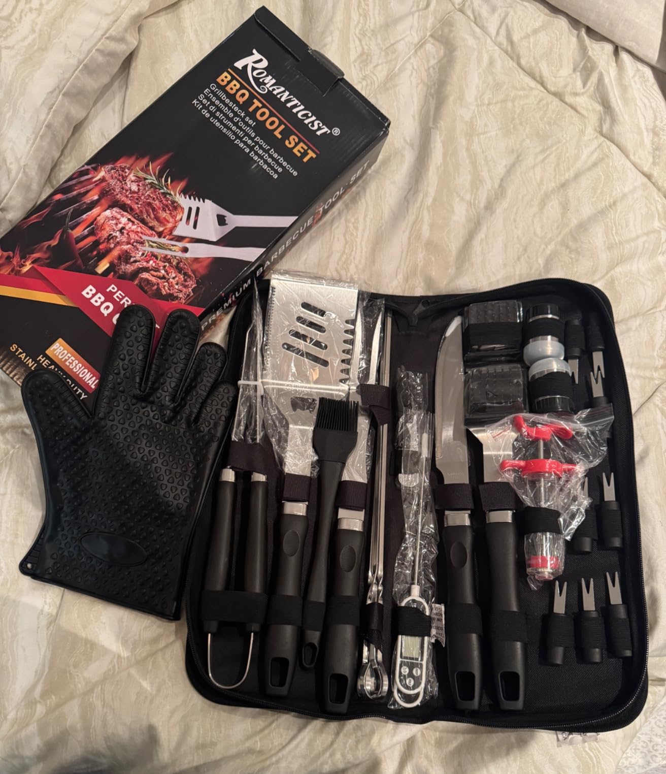 ROMANTICIST 23pcs Heavy Duty Grilling Gifts for Men Dad Fathers Day, Extra Thick BBQ Accessories Tools Set, Stainless Steel Grill Utensils Kit with Meat Claws,Canvas Bag for Outdoor Camping Brown customer photo 1