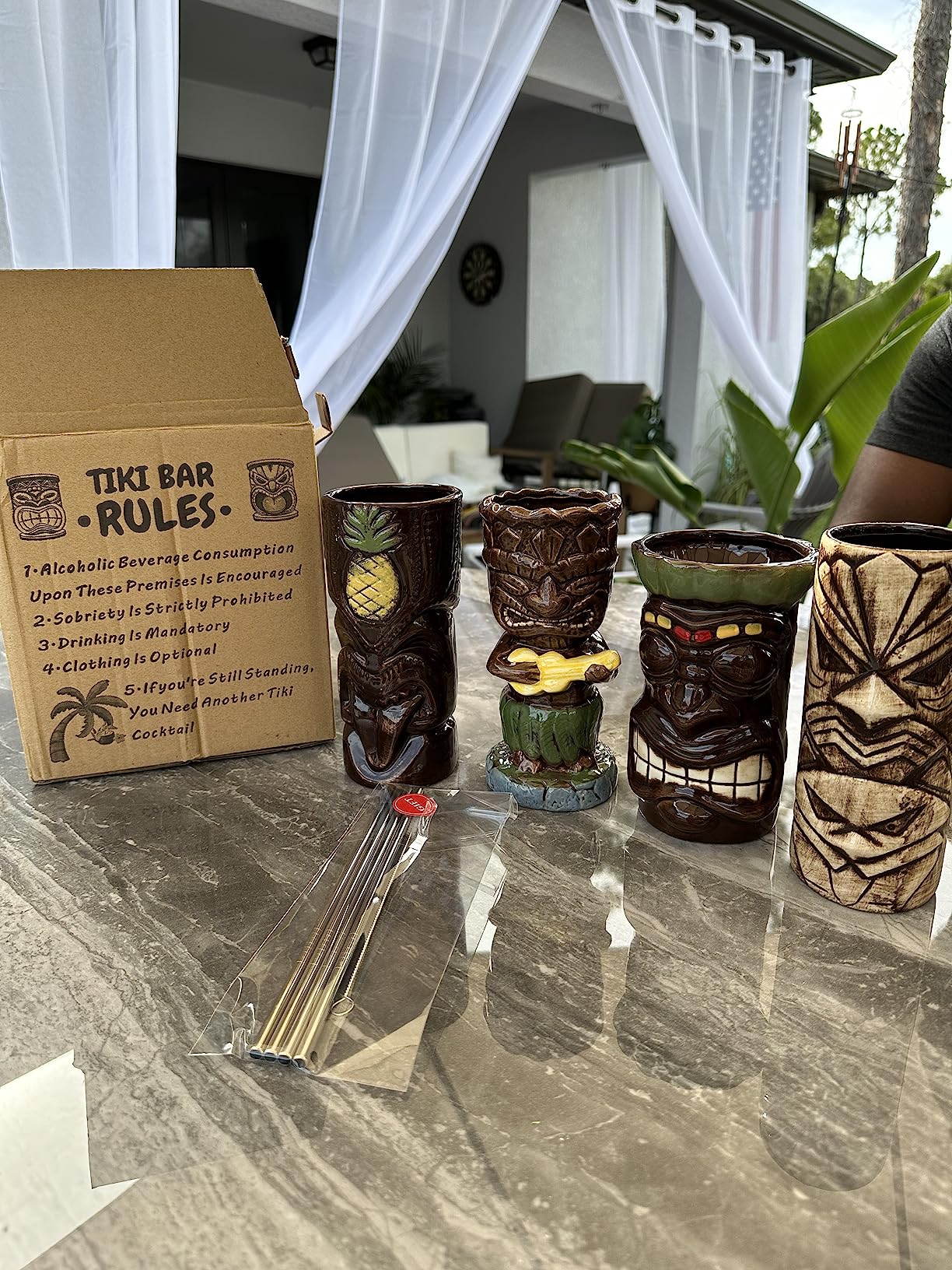 SuproBarware Tiki Mugs Set of 4- Ceramic Hawaiian Party Mugs Large Drinkware, Tiki Party Cups for Cocktails, Tropical Barware Drinks for Exotic Party - TJB02 (4pcs) customer photo 1