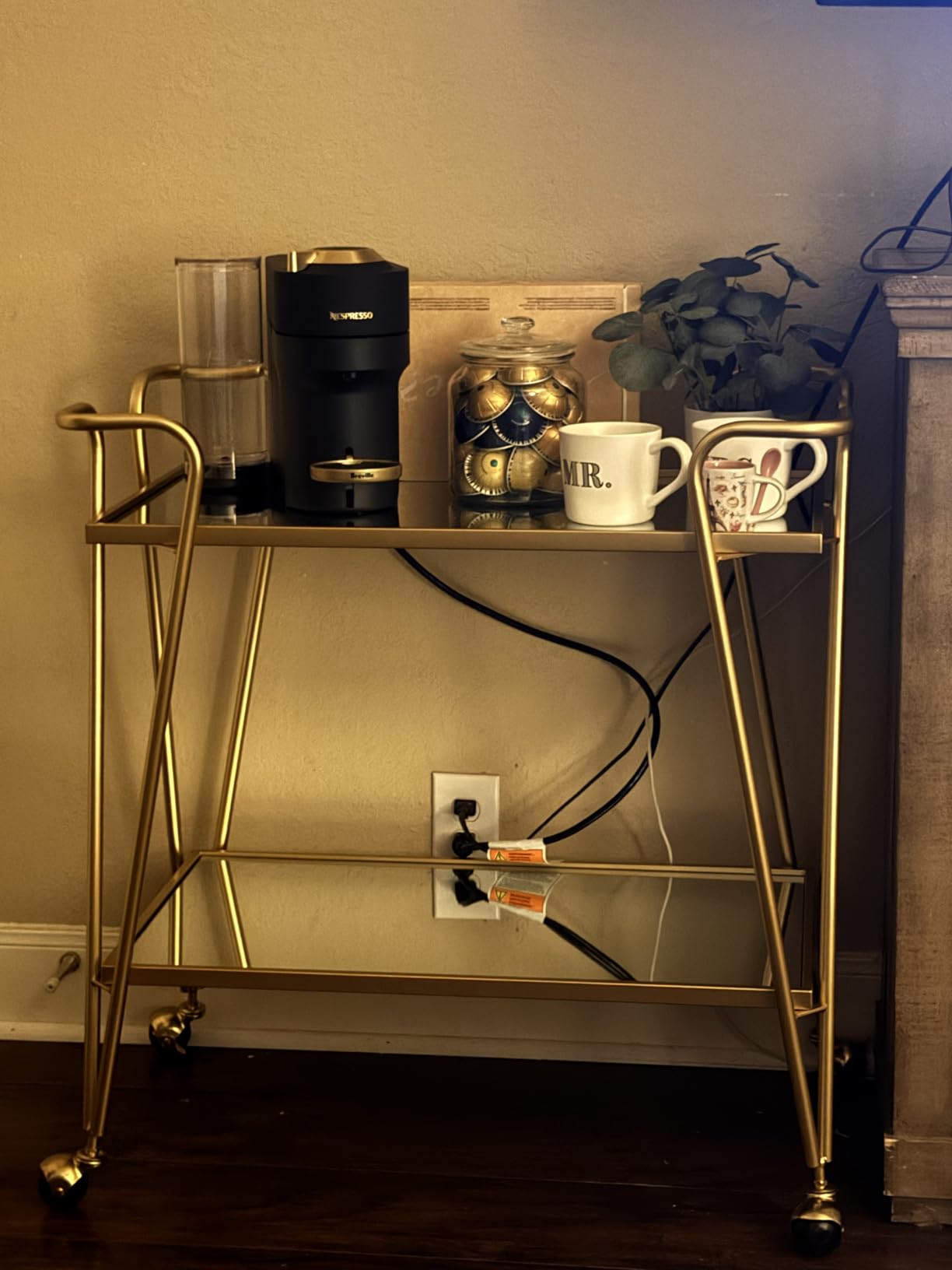 Linon Gina Silver Mid Century Bar Cart with Mirrored Shelves on Locking Castors customer photo 2
