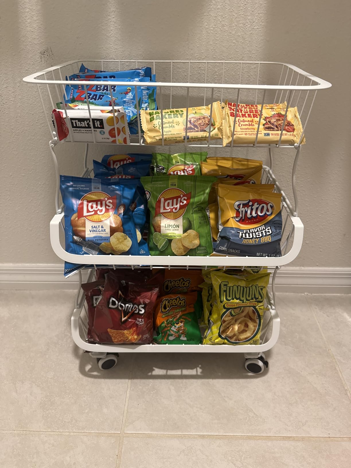OKZEST 3-Tier Rolling Pantry Floor Organizer and Storage Cart with Wheels, Stackable Wire Pantry Baskets for Pantry Shelves, Kitchen Fruit Basket Stand and Storage Rack for Fruit Snack Onion Potato customer photo 2