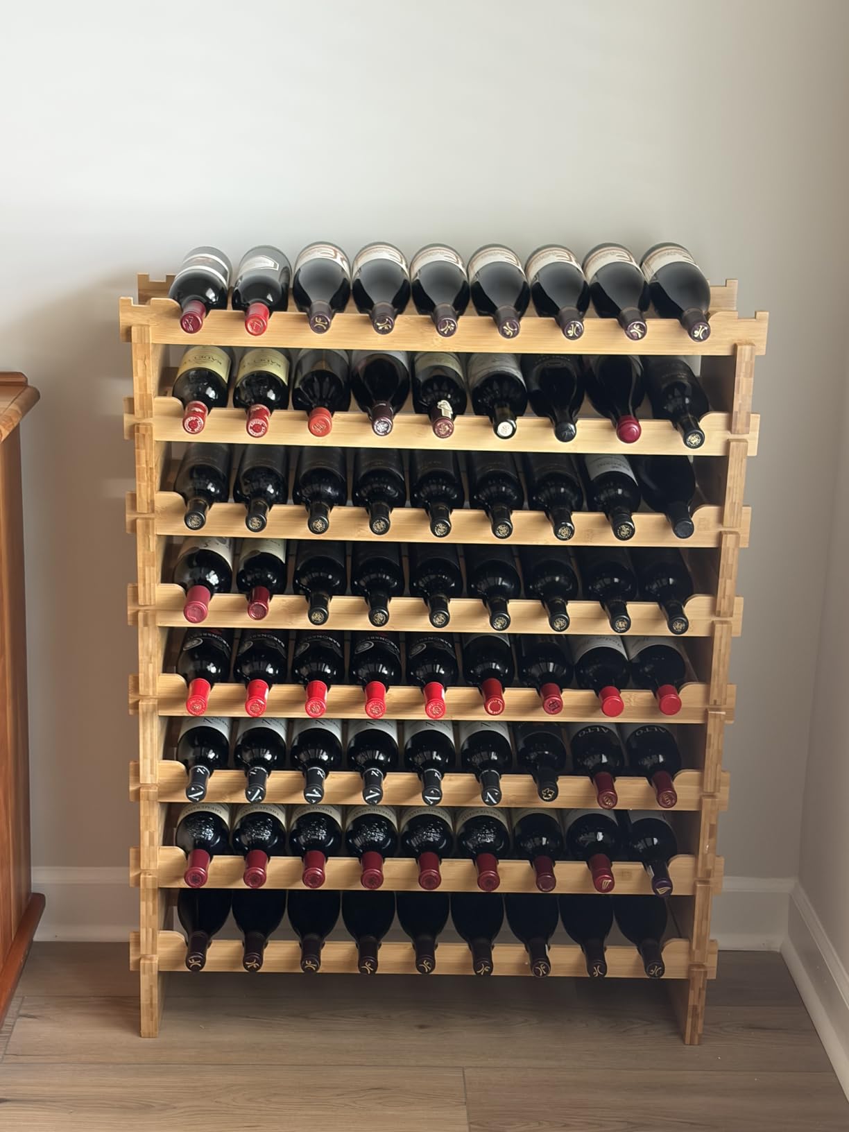NutriChef 72 Bottle Stackable Bamboo Wine Rack, 8-Tier Modular Shelf customer photo 1