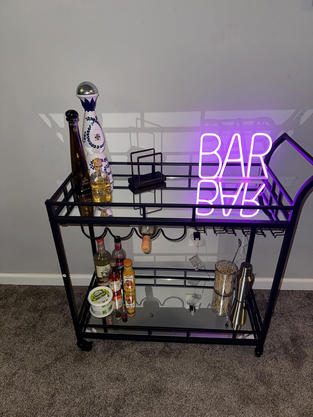 VASAGLE Bar Cart Gold, Home Bar Serving Cart, Wine Cart with 2 Mirrored Shelves, Wine Holders, Glass Holders, for Kitchen, Dining Room, Gold customer photo 2