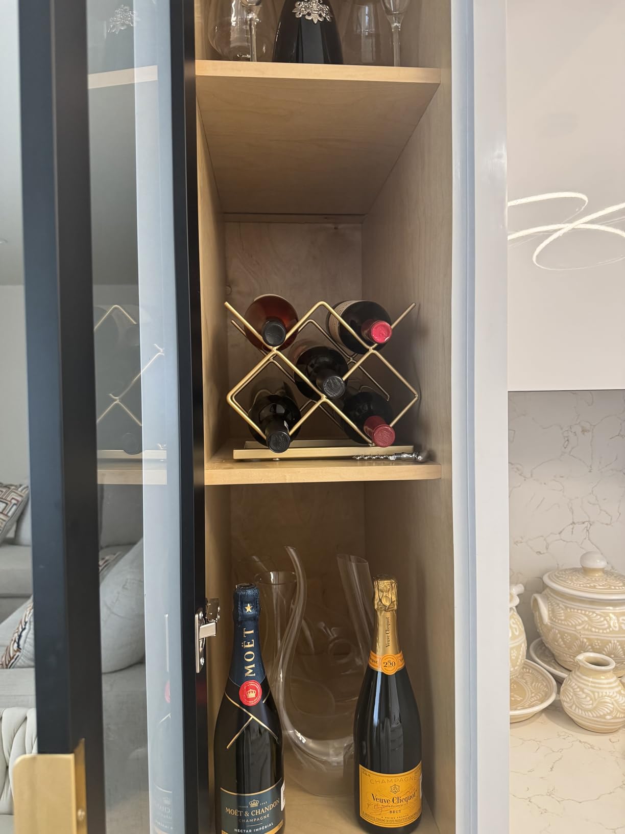 Countertop Wine Rack - 5 Bottle Freestanding Modern Gold Metal Small Wine Rack - Tabletop Wine Holder Stand for Cabinet, Pantry, Wine Bottle Storage customer photo 1