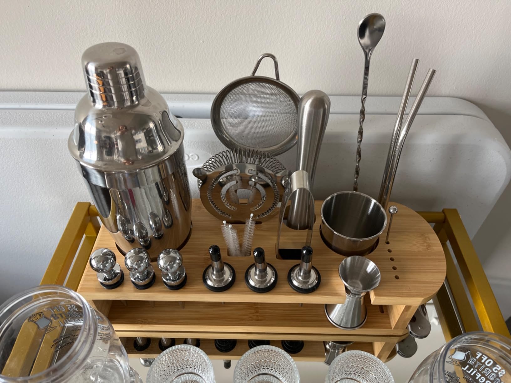 Semderm Cocktail Shaker Set, 26-Piece Premium Mixology Bartender Kit - 18/8 Stainless Steel Bar Set with Bamboo Stand - Includes Mixing Tin, Hawthorne & Mesh Strainer - Professional Gift for Men customer photo 1