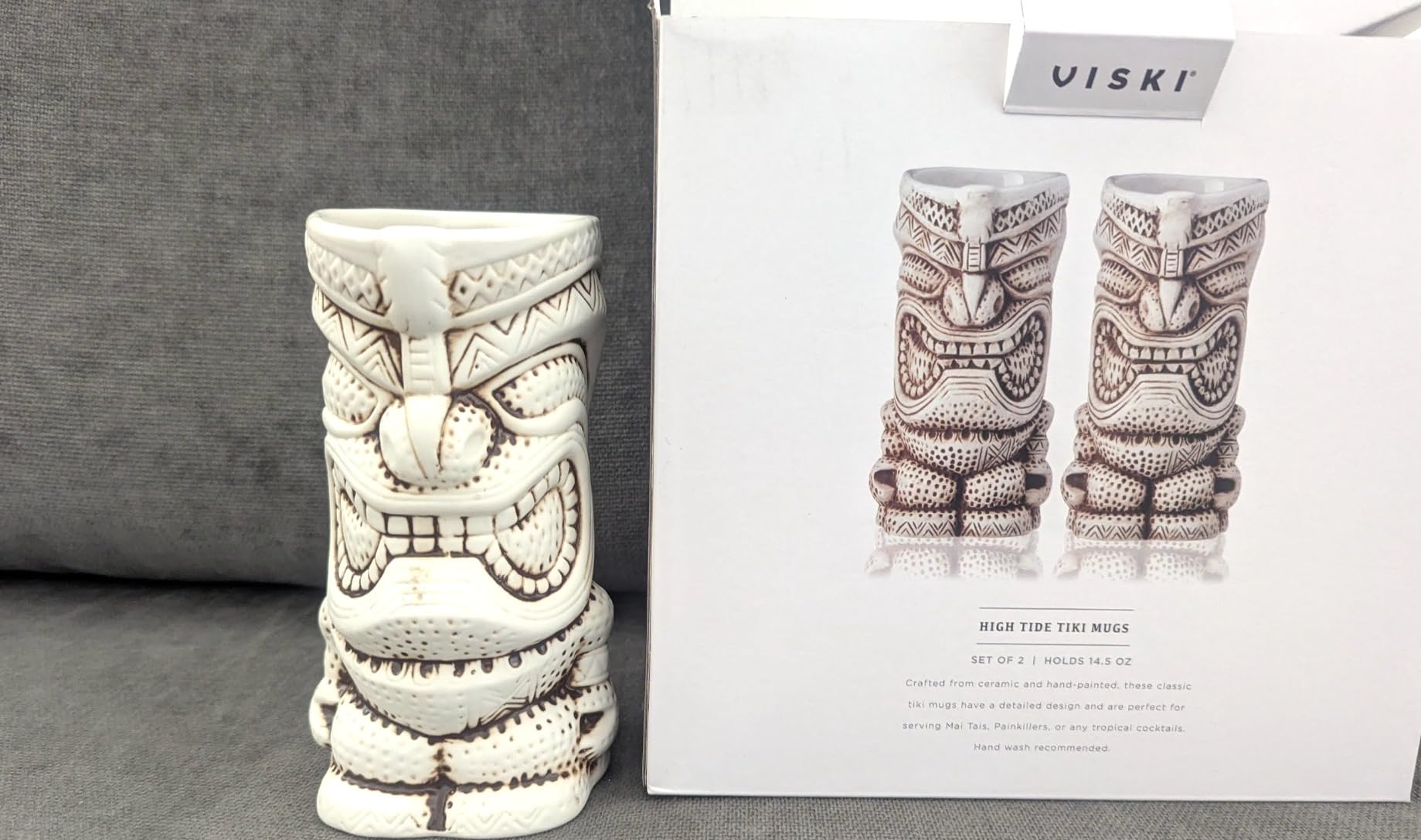 Viski High Tide Tiki Mugs - Hand Painted Ceramic Tiki Glasses for Cocktails - Tiki Barware 14.5oz Highballs Set of 2 White customer photo 1