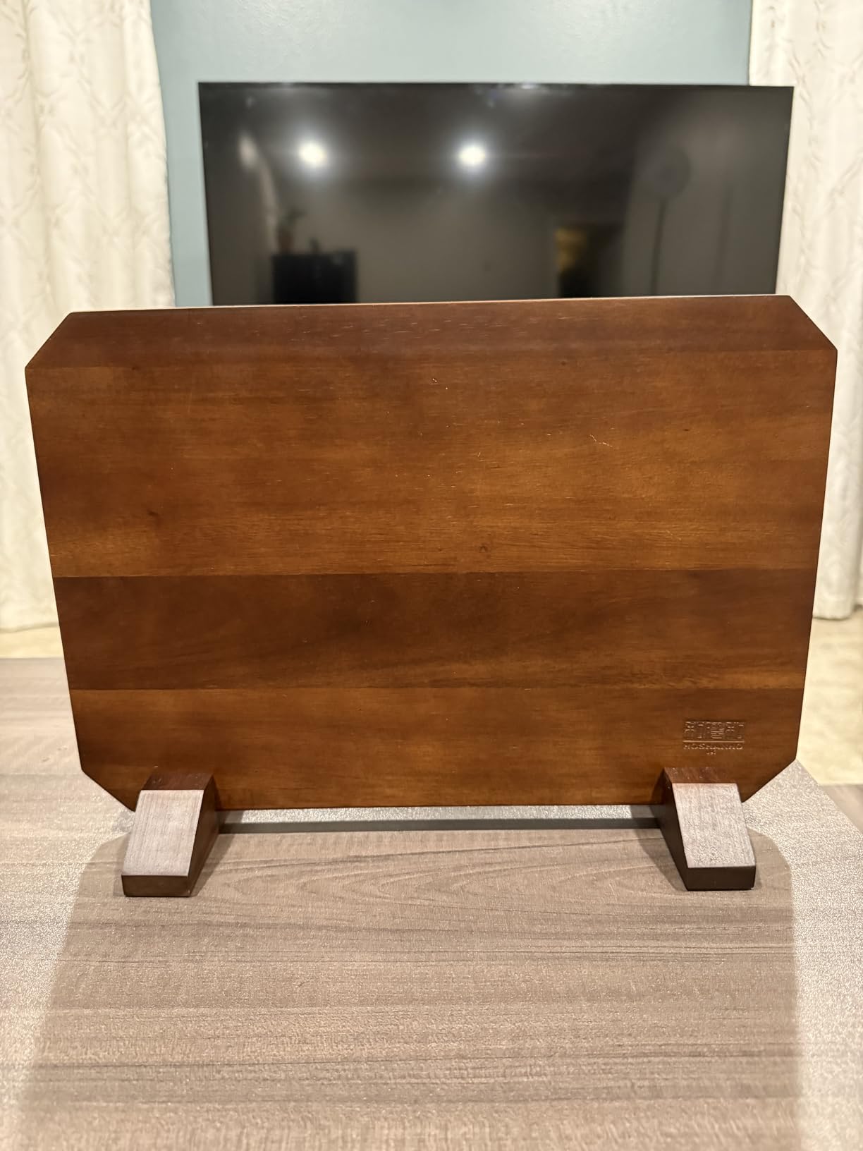 HOSHANHO Magnetic Knife Block 14 x 10 Inches, Double Sided Magnetic Knife Holder Rack for Kitchen Counter, Acacia Wood Magnetic Knife Storage Stand with Knife Sharpener customer photo 2