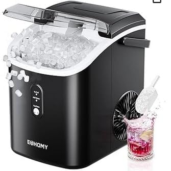 EUHOMY Nugget Ice Maker Countertop with Handle, Ready in 6 Mins, 34lbs Per Day, Removable Top Cover, Auto-Cleaning, Portable Sonic Ice Maker with Basket and Scoop, for Home/Party/RV/Camping (Black) customer photo 2
