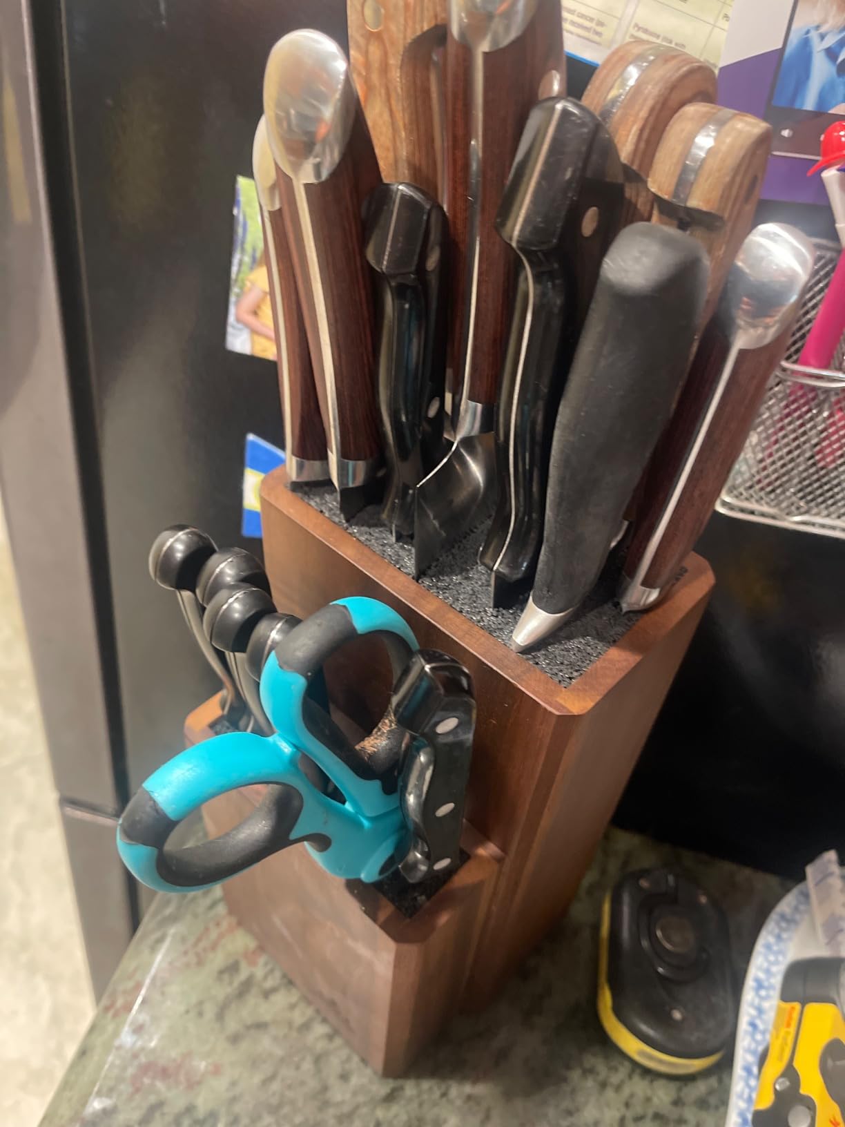 ENOKING Universal Knife Block without Knives, Acacia Wood Knife Holder/Knife Organizer with Removable Plastic Bristles for Kitchen Counter Knife Storage Rack customer photo 2