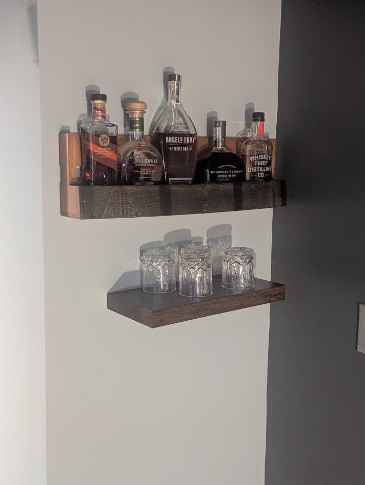 Liquor Bottle Display Shelf - Whiskey Barrel Bar Shelf for Whiskey, Wine & Bourbon - Rustic Wall-Mounted Wooden Shelves, Countertop Rack, Stylish & Space-Saving Small Liquor Cabinet for Enthusiasts customer photo 2