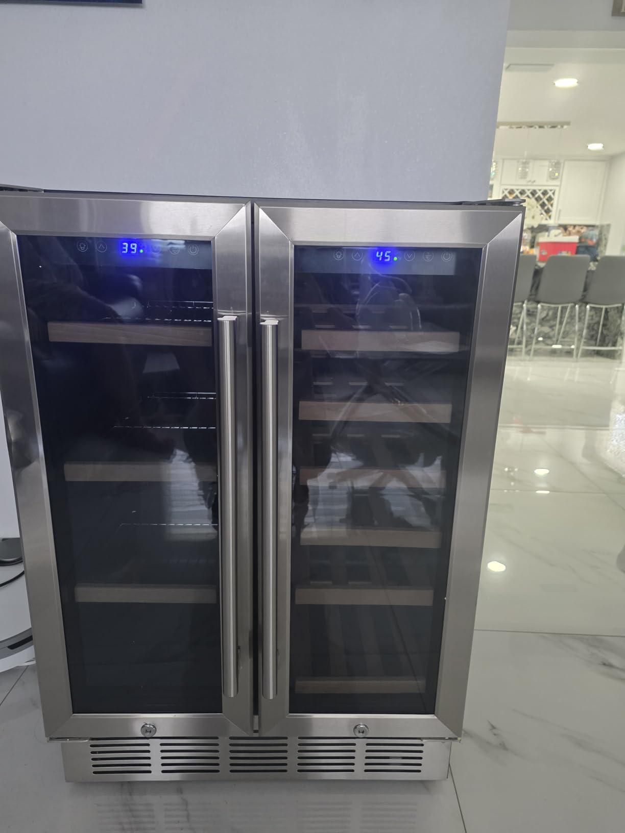 FoMup Wine Cooler Refrigerator 24 Inch, 180 Bottles Large Wine Fridge Dual Zones, Tall Freestanding/Built-in Wine Cellar Professional with Reversible Door Sliding Rail Shelves customer photo 2