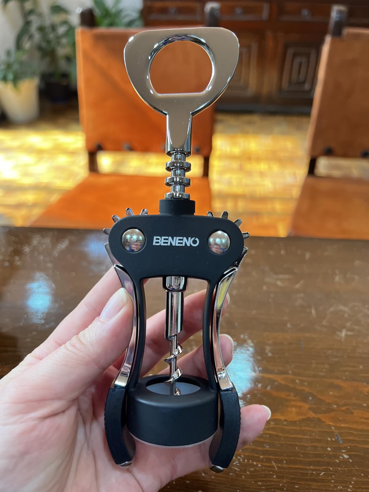 Beneno Wine Opener with Stainless Steel Wine Foil Cutter - Bottle Top Seal Cutter, Zinc Alloy Premium Wing Corkscrew with Multifunctional Bottles Opener, Ash silver customer photo 1