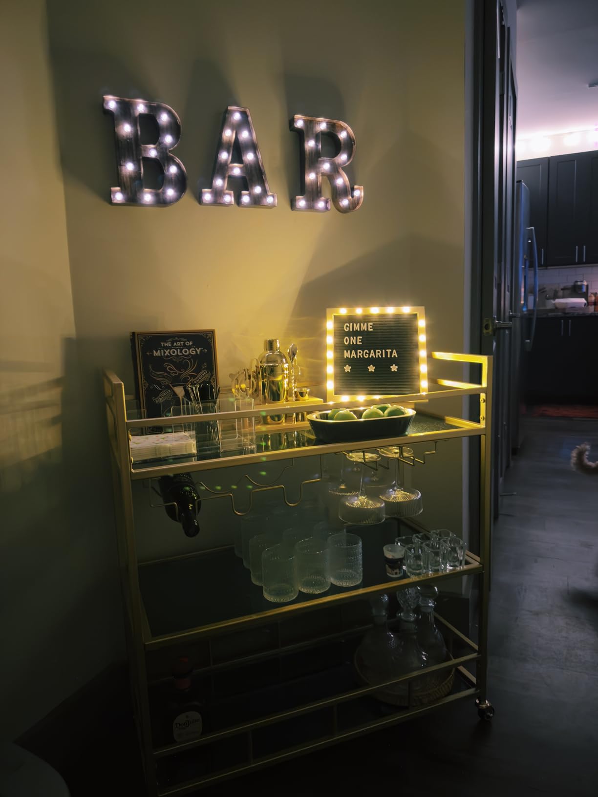Square Gold Bar Carts with 3 Tier Storage Glass Shelves Holder Home Serving Bar Carts on Wheels for Kitchen, Bar, Dining Room customer photo 1