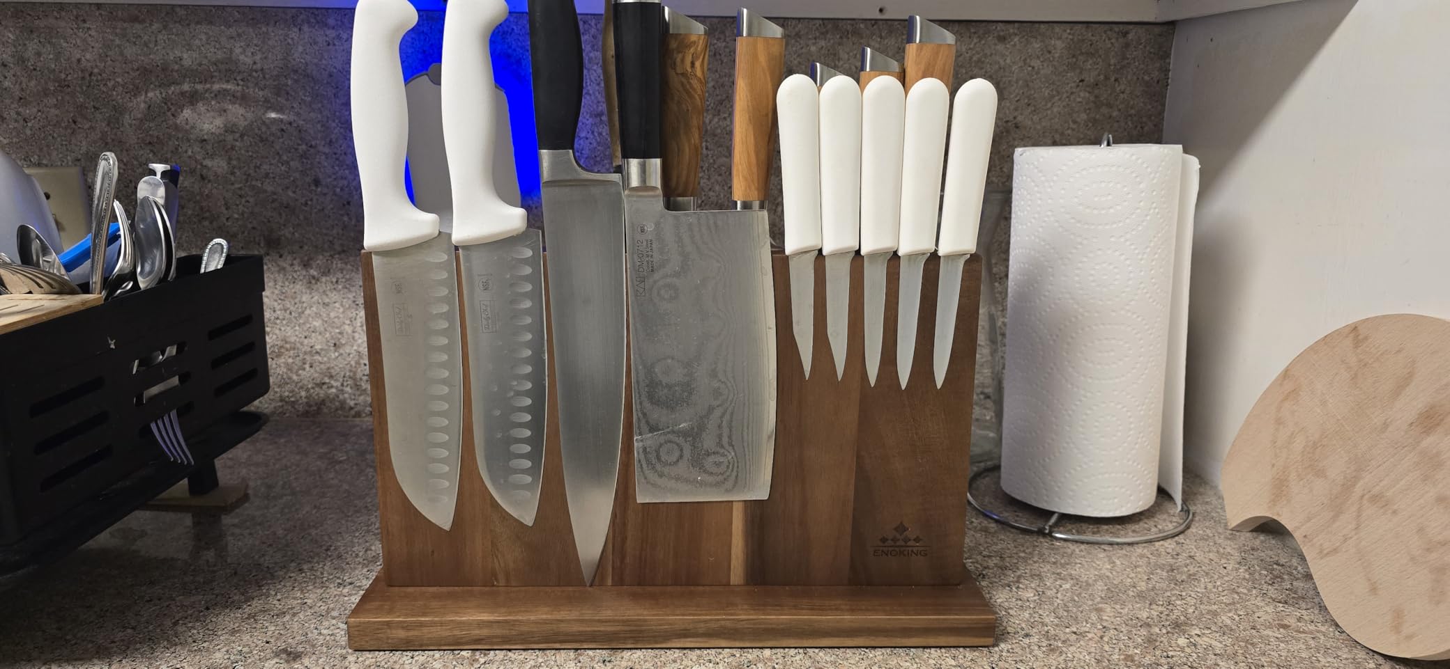 ENOKING Extra Large Magnetic Knife Block, 15.2-In Acacia Wood Knife Holder for Home Kitchen, Universal Knife Holder Stand with Strong Enhanced Magnets for Safe and Multifunctional Knife Storage customer photo 1