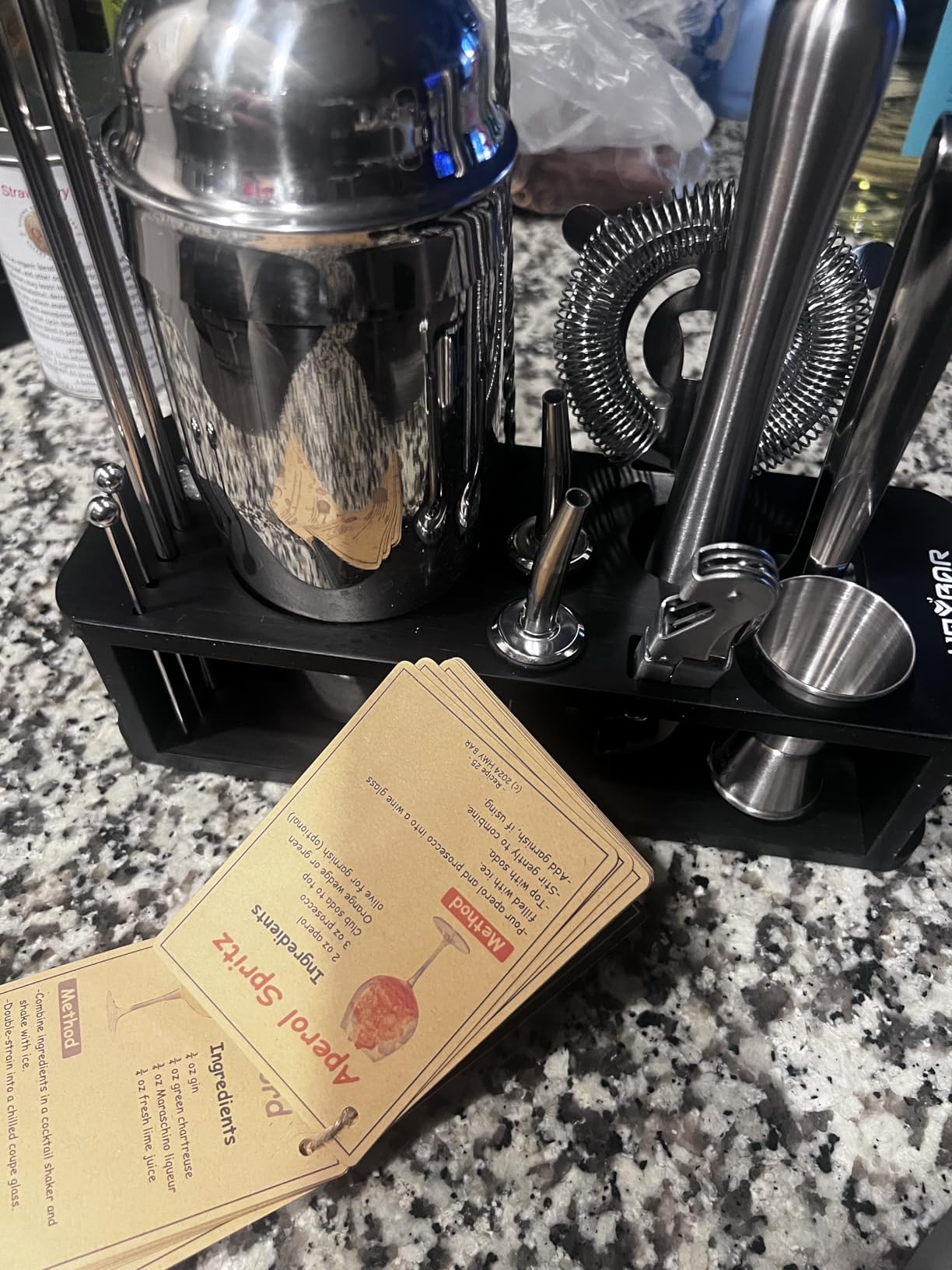 HMYBAR 22-Piece Cocktail Shaker Set, Mixology Bartender Kit with 24oz Cobbler Shaker, Home Bar Tool Set with Black Bamboo Stand, 39 Recipe Cards, Glass Markers, Gift for Men & Dad customer photo 2