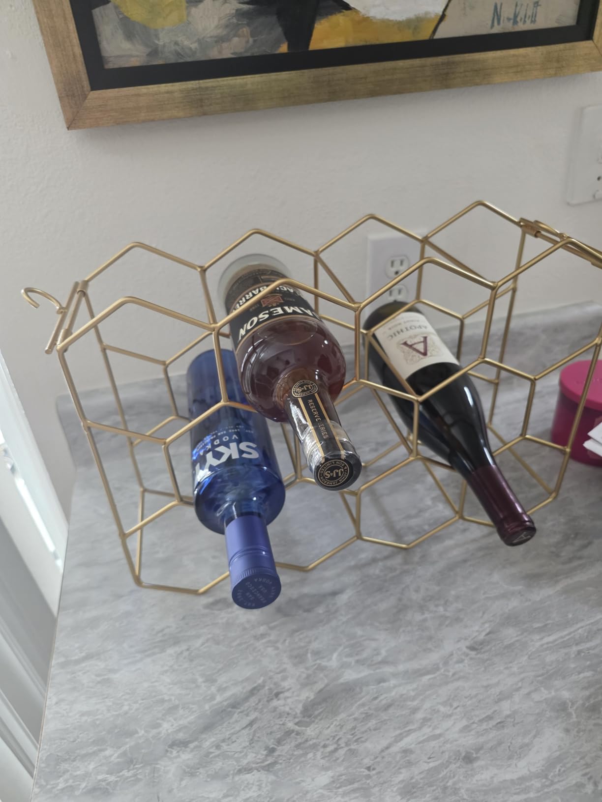 Urban Deco Small Gold Wine Rack 9 Bottle Holder Countertop - No Need Assembly Modern Metal Wire Wine Storage for Counter Top Table Top Coffee Bar Kitchen customer photo 1